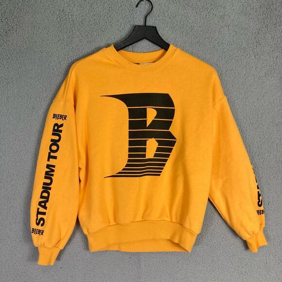Justin Bieber Stadium Tour 2017 Yellow Crewneck Sweatshirt H&M Womens XS - Picture 4 of 11